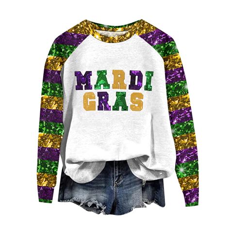 FrzhBrz Women's Mardi Gras Shirt Long Sleeve Round Neck Carnival ...