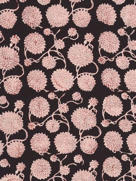 Bagru Black Natural Dyed Flower Motif Outline Cotton Cambric Fabric