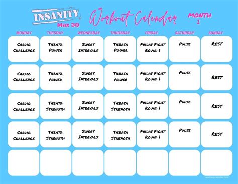 Insanity Max 30 Workout Schedule Month 1 Pdf | EOUA Blog