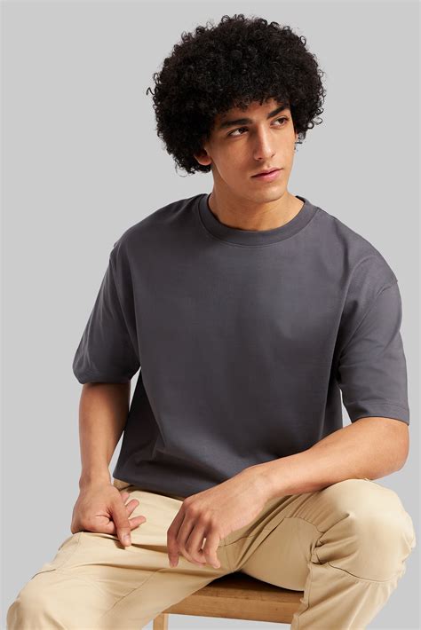Shop Solid Dark Grey Half Sleeves T-Shirt For Men Oversized Fit