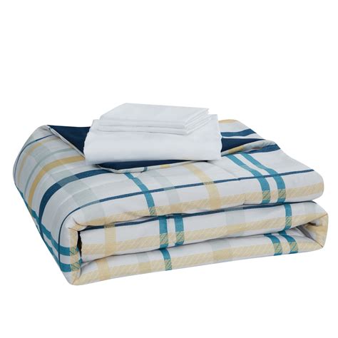 Mainstays Blue Plaid 4 Piece Bed in a Bag Comforter | Ubuy India