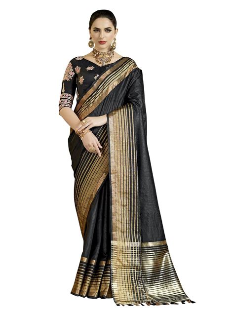 Buy SAREE MALL Women's banarsi silk Saree With Blouse Piece (black_Free ...