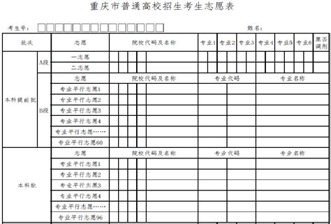 2023重庆省高考志愿表样本模板(电子版)_高考知识网