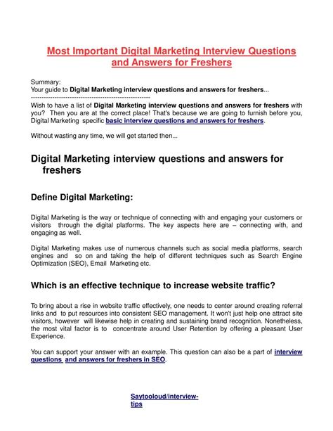 PPT - Most Important Digital Marketing Interview Questions and Answers for Freshers PowerPoint ...
