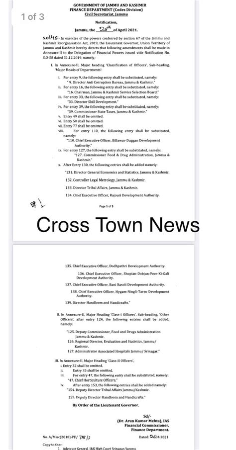 Amendment in the Delegation of Financial Powers in J&K