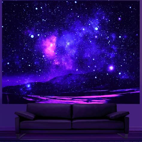 Amazon.com: HoneyDec Blacklight Blue Space Wall Tapestry,Large Purple ...