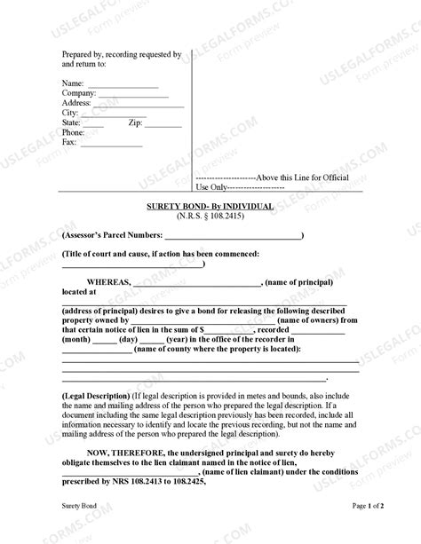 Nevada Surety Bond Form - Individual | US Legal Forms