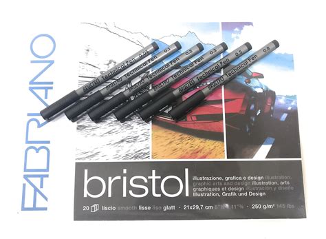 BRUSTRO Combo Technical Pen Black & Fabriano Bristol Glued Block A4 (A ...