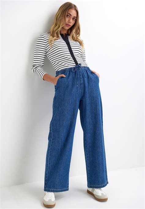 Womens Mid Blue Wide Leg Drawstring Jeans | Peacocks