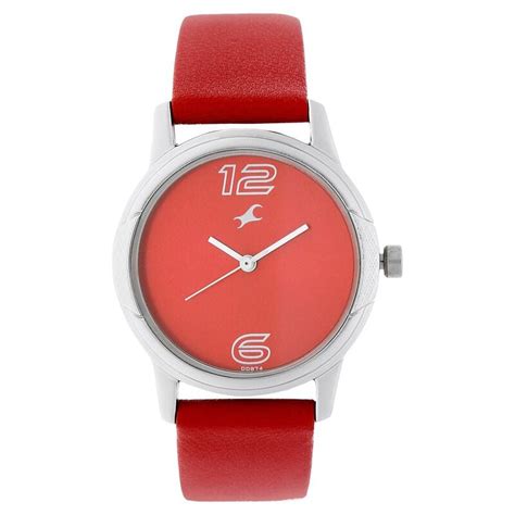 Buy Online Fastrack Quartz Analog Red Dial Leather Strap Watch for ...