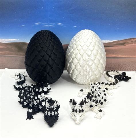 Amazon.com: 2pcs 3D Printed Dragons with Dragon Egg, Articulated White ...