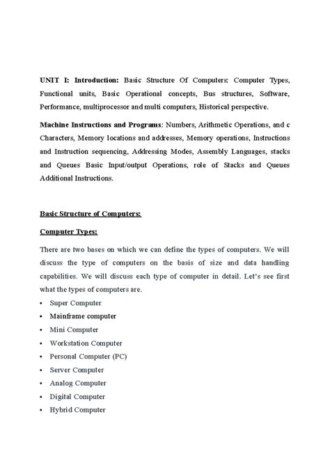 UNIT I: CO Notes on Computer Structure, Types, and Performance - Studocu