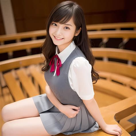 Arafed asian woman sitting on a bench in a school uniform - SeaArt AI