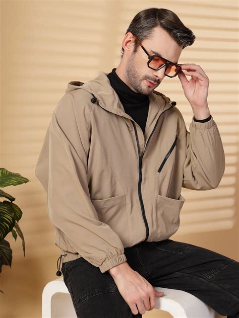 Men Winter Sports Oversized Windcheater Hooded Jacket Khaki – Chkokko