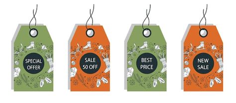 Set of discount price tags christmas sale labels with winter background ...