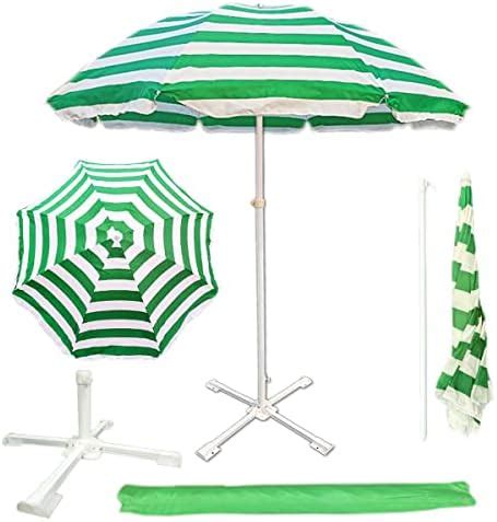 RAINPOPSON Garden Umbrella with Base Stand 8ft Green Stripe Color Big ...