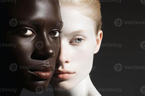 A portrait of a human with half white and half black color. 43531320 ...
