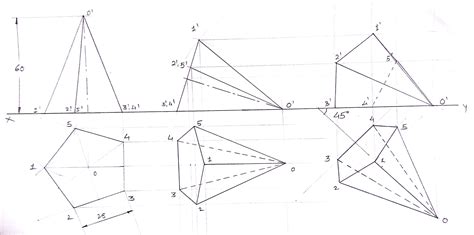 5. A pentagonal pyramid, side of base 30 mm and axis 60 mm rests with ...