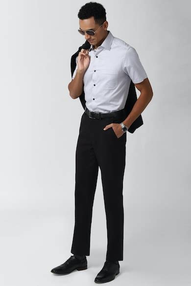 Peter England Formal Trousers, Men Black Solid Regular Fit Trousers for ...