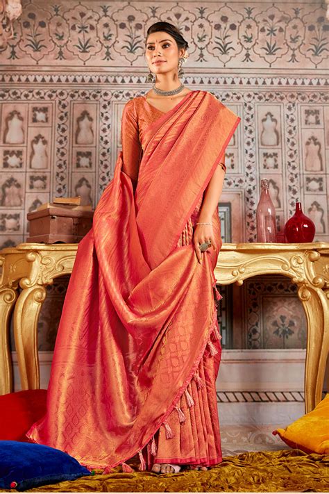 Peach Woven South Silk Saree – SHANGRILA DESIGNER