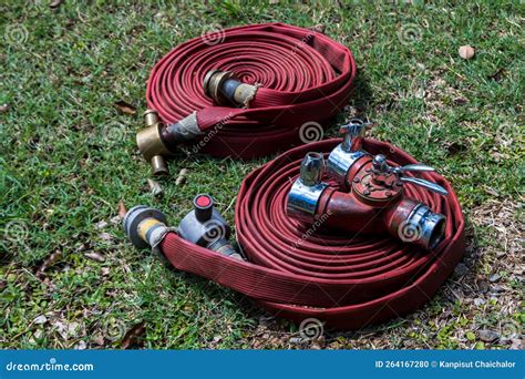 Fire Hose Pack Prepare Ready To Use. Fire Hose Set Stock Photo - Image ...