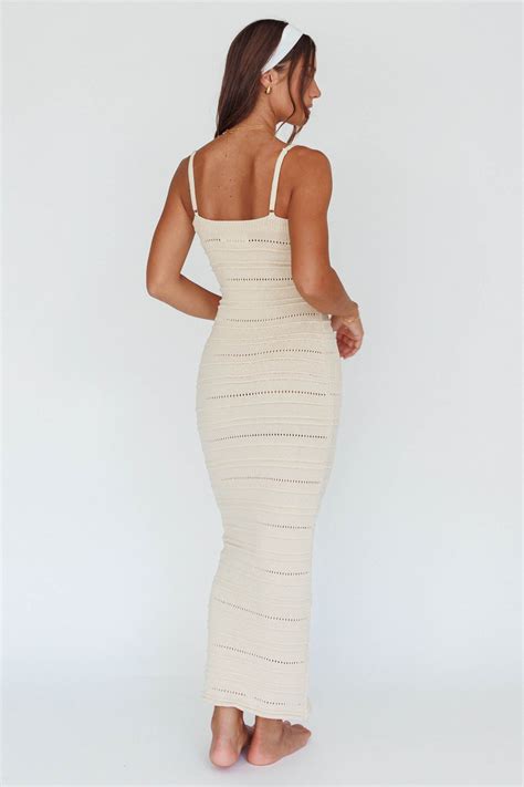 Shop the Beachside Crochet Knit Maxi Dress Oat | Selfie Leslie