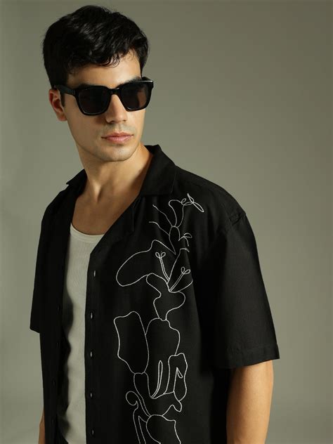 Buy Black Embroidered Drop Shoulder Oversized Shirt - Relaxed Fit ...