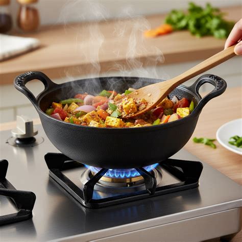 Trilonium Triple Seasoned Cast Iron CrockWok Kadhai 26 cms, 3 Litres ...