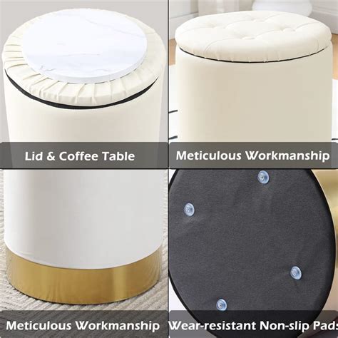 Buy Mxfurhawa Faux Leather Round Storage Ottoman Footrest Stool with ...