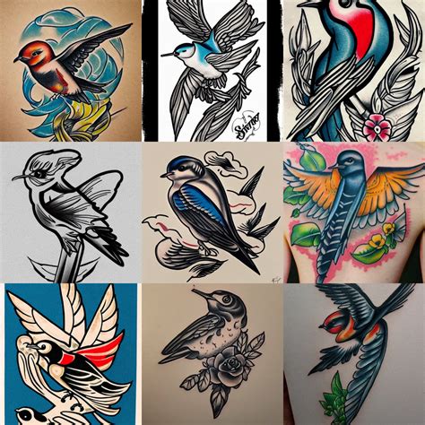 swallow tattoo, sailor jerry tattoo flash | Stable Diffusion