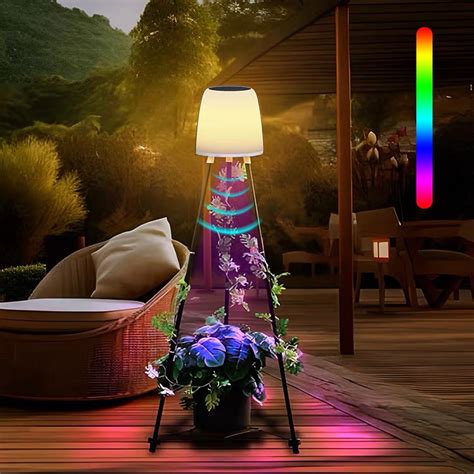 Solar Floor Lamp with Plant Grow Light, Waterproof Solar Lights Outdoor ...