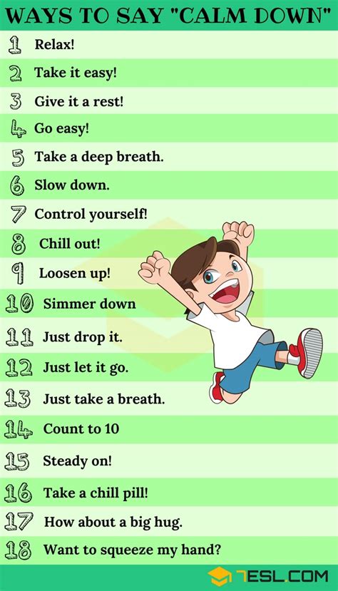 40 Ways To Say "Calm Down" in English (Formal, Informal) • 7ESL ...