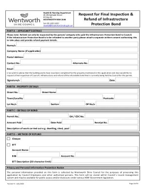 Fillable Online Request for Final Inspection & Refund of Infrastructure ...