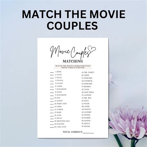 Match the Movie Couples Bridal Shower Game Printable | Match the Famous ...