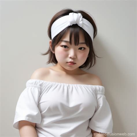 Blindfolded Indoors: Young Japanese Girl in White Off-Shoulder Dress ...
