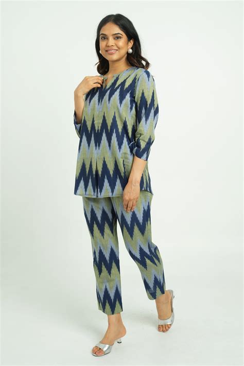 Bue Green handloom Ikat Cord Set – Cyan India