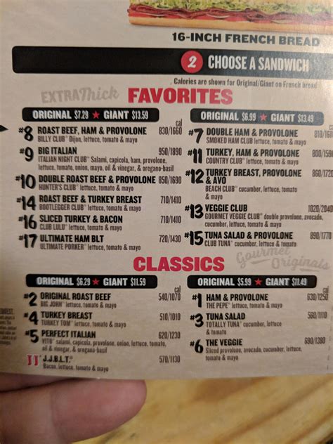 Jimmy John Printable Menu