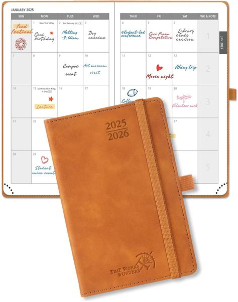 POPRUN 2 Year Month to View Pocket Diary 2025-2026 A6 Monthly Planner ...