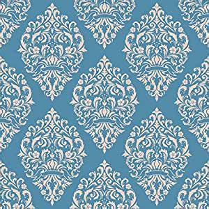 DWELLSINDIA Damask in Blue Self Adhesive Wallpaper, Waterproof, Scratch ...
