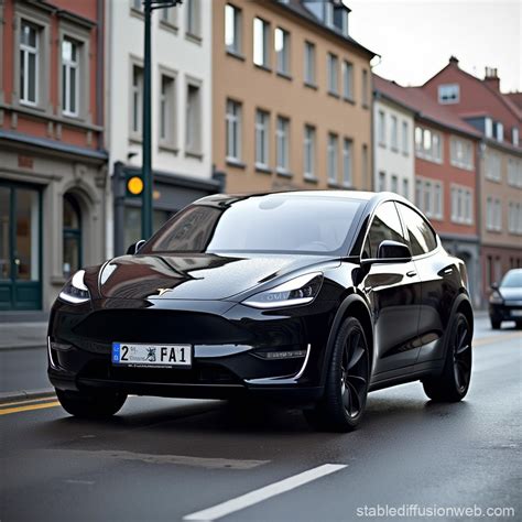 Black Tesla Model Y as Driving School Car in City | Stable Diffusion Online