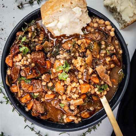 Beef Barley Mushroom Soup - with Roasted Mushrooms & Wine.