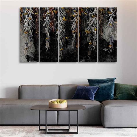 Willow Branches with Gold Butterflies Wall Painting of Five Pieces ...
