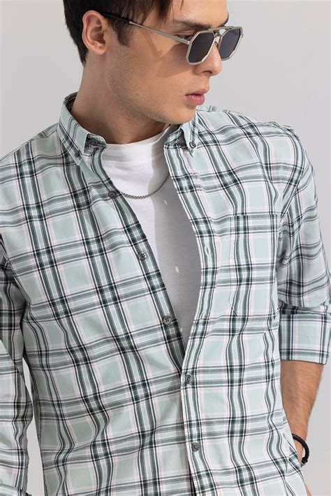 Buy Men's Celestial Check Pista Green Shirt Online | SNITCH