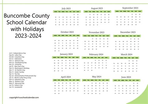 Buncombe County School Year Calendar - US School Calendar