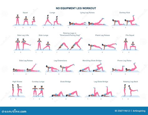 No Equipment Leg and Glutes Workout Set. Female Character Stock ...