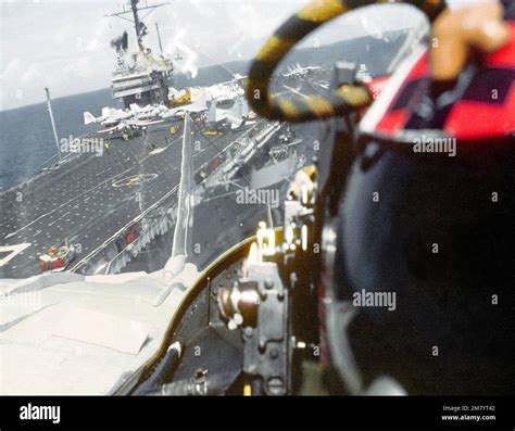 The photographer looks back at the flight deck of the aircraft carrier ...