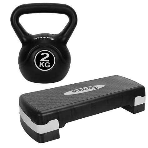 Strauss Aerobic Stepper, (Black/Grey) and Kettle Bell (Green), 2 KG ...