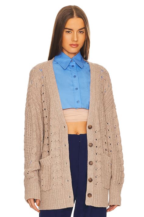 L'Academie Cailean Cable Oversized Cardigan in Taupe | REVOLVE