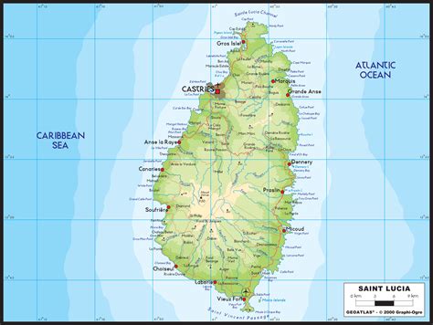 St Lucia Physical Wall Map by GraphiOgre - MapSales