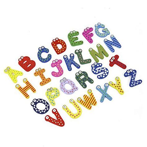 Wooden A-Z Alphabet Letters Fridge Magnets Magnetic Stickers (Set of 2 ...